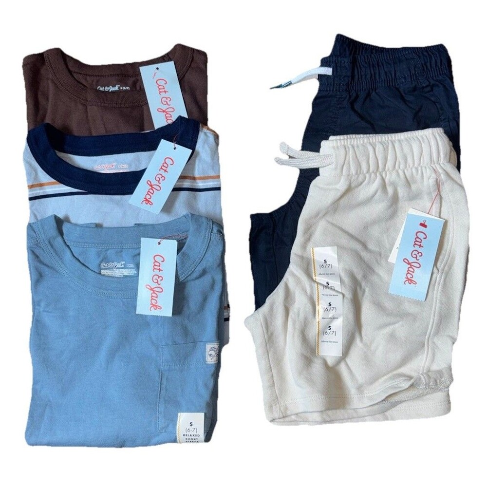 Cat & Jack Boy Size 6/7 5pc Clothing Lot Tops & Shorts NWT
